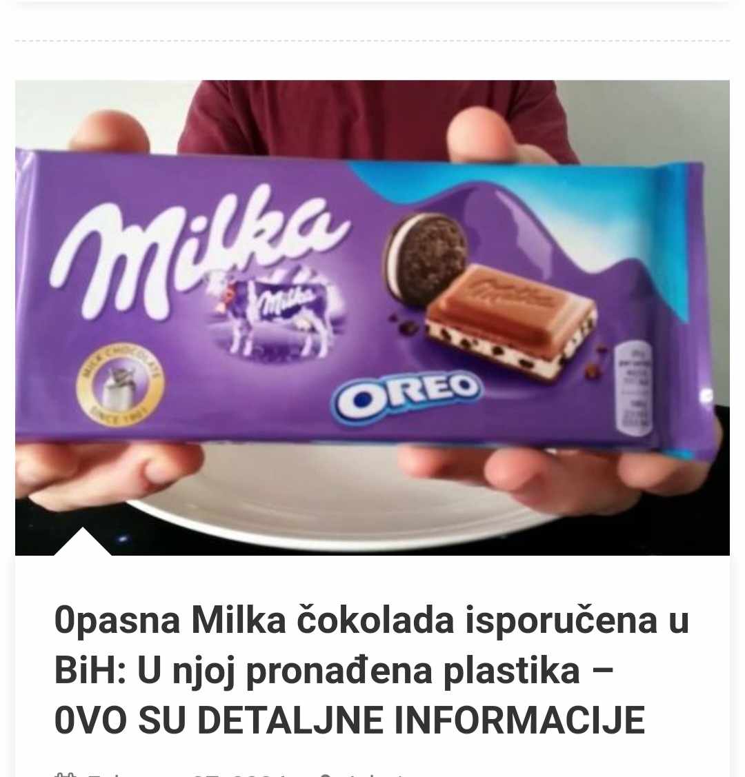 0pasna Milka čokolada isporučena u BiH: U njoj pronađena plastika – 0VO SU DETALJNE INFORMACIJE